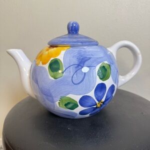 Vintage Himark Indigo Portugal Blue Ceramic Teapot Floral Design 6 Cup Size